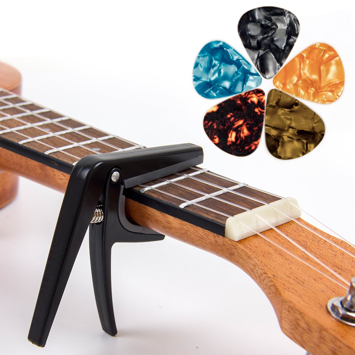Ukulele Capo Clamp Key Uke Trigger black With 5 Ukelele Picks