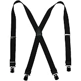 CTM Men's Elastic Anti Slip Pin Clip Suspenders with Leather Drop Tabs
