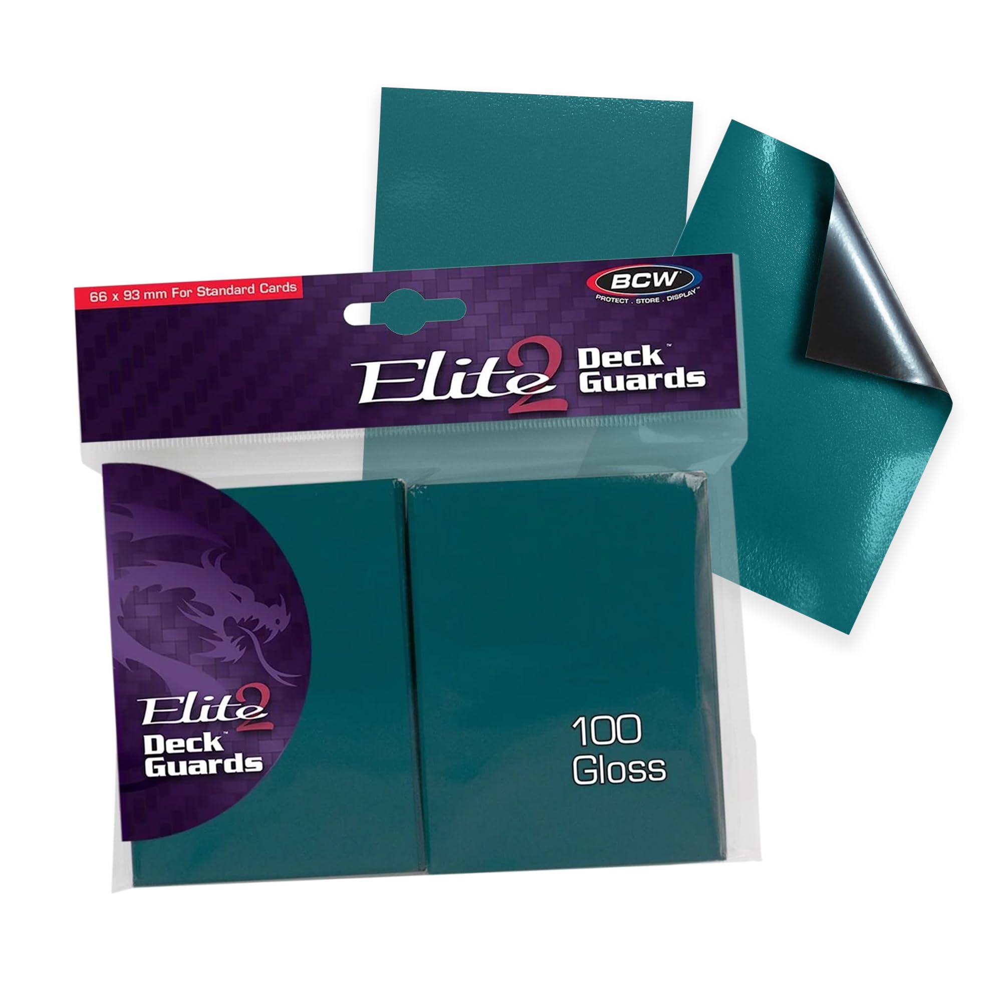 BCW Deck Guard - Elite2 - Teal - 100 Pack - Heavy Gauge, Textured Black Plastic Card Sleeves - 2.5" x 3.5" - 93mm