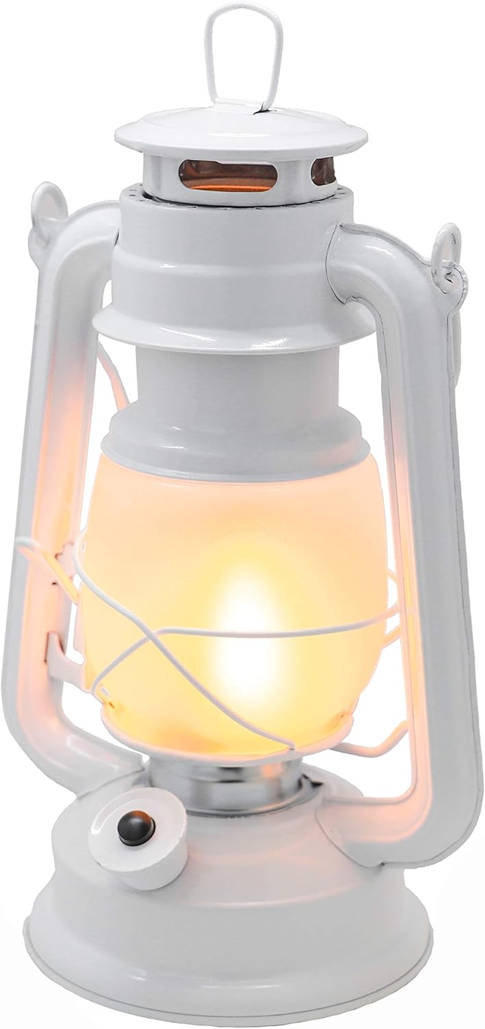 YAKii Flame Effect 20-LED Metal Oil Lamp,Vintage Style Hurricane Lantern(White): Sports & Outdoors