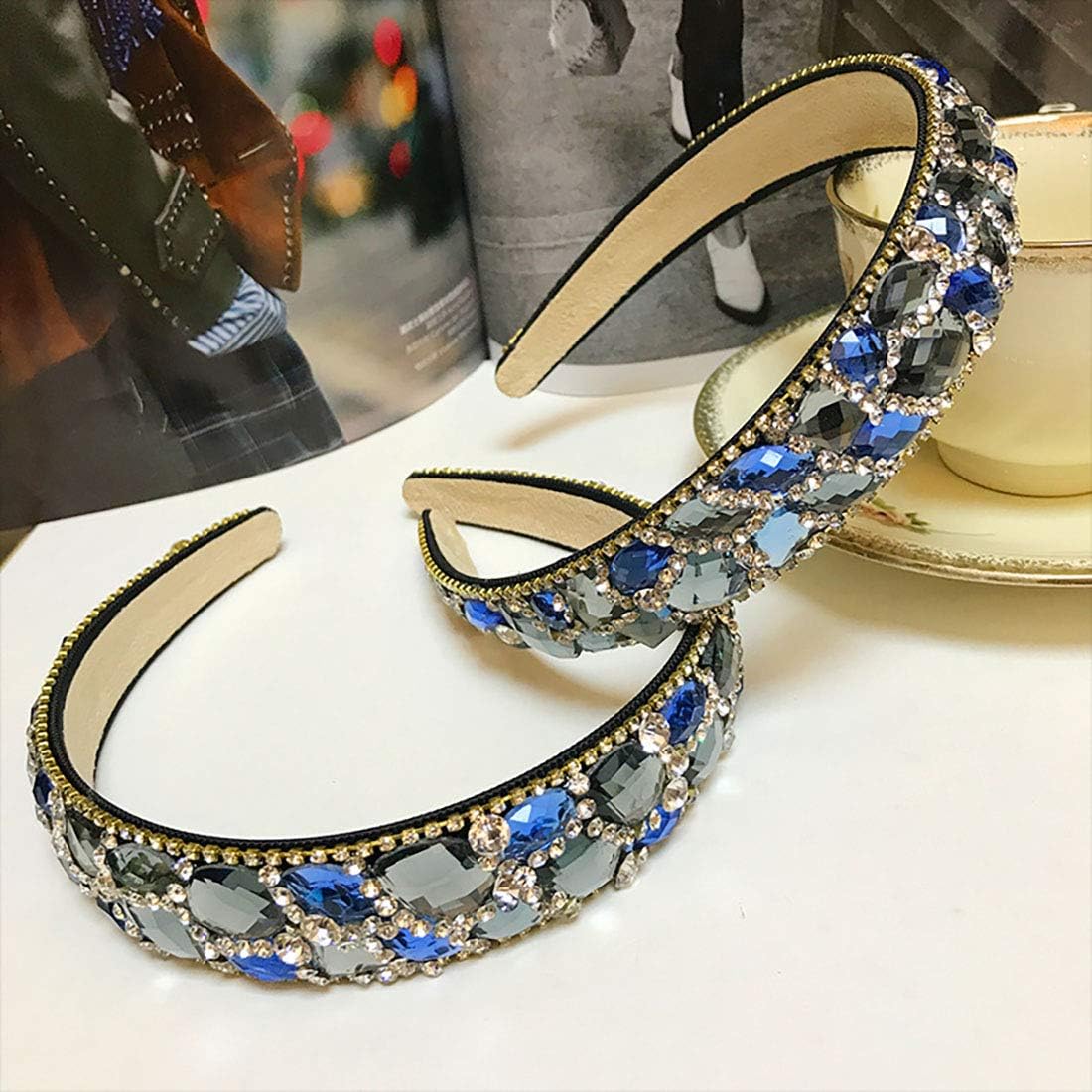 Fodattm Women Sparkle Rhinestone Crystal Wide-brimmed Headband Hairband High-grade Headwear Hair Hoop (Blue) - Image 5