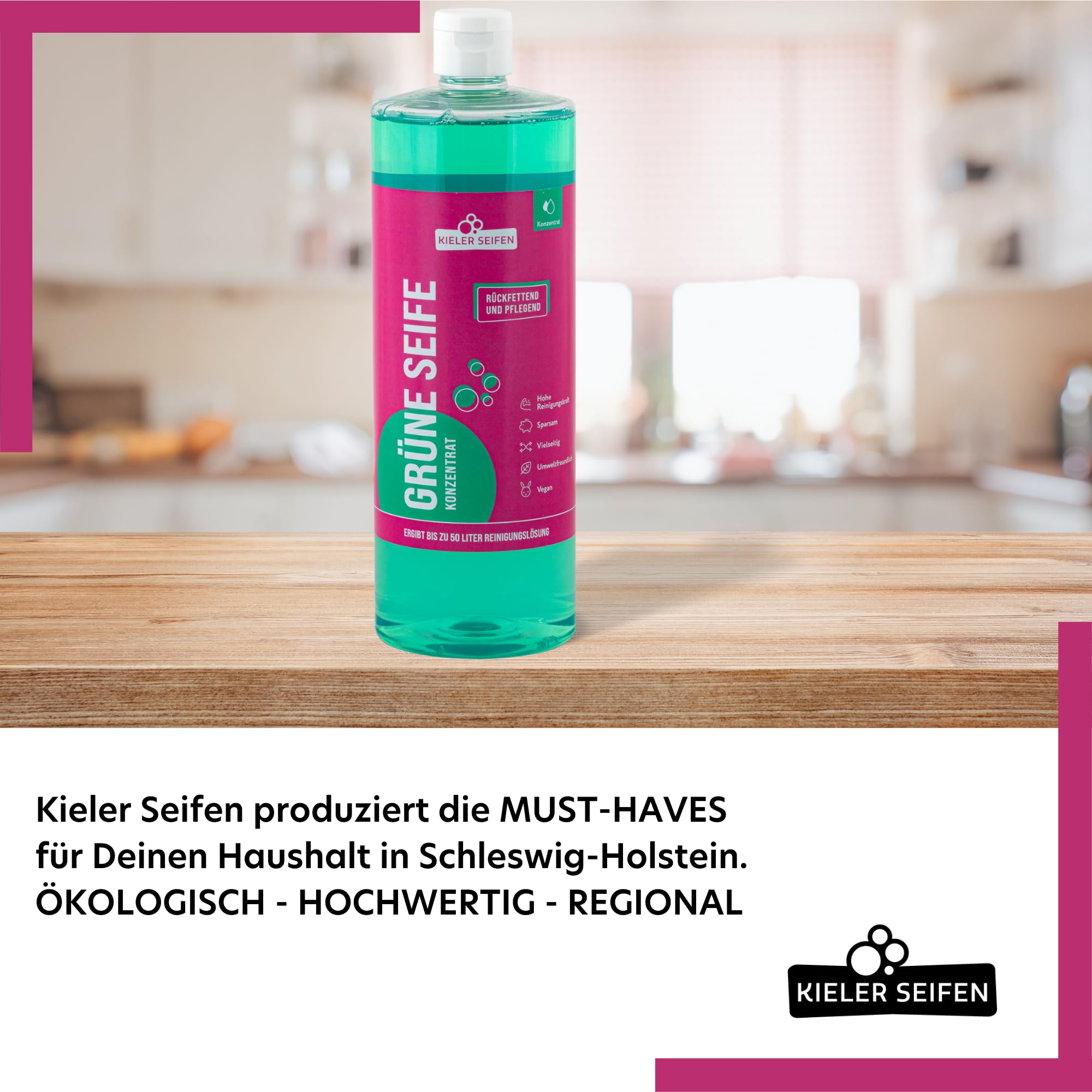 Kieler Seifen Grüne Seife flüssig 2 x 1 L Konzentrat vegan I Allzweckreiniger Schmierseife vielseitig nutzbar I Boden reinigen, Blattläuse bekämpfen 2