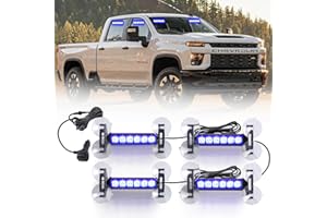 Tiannor 4X 6.1 inch Blue Emergency Strobe Police Lights 24 LED Waterproof Hazard Warning Flashing Safety Dash Front/Rear/Side Windshield Lights for Cop Firefighter Ambulance Vehicles Trucks Car