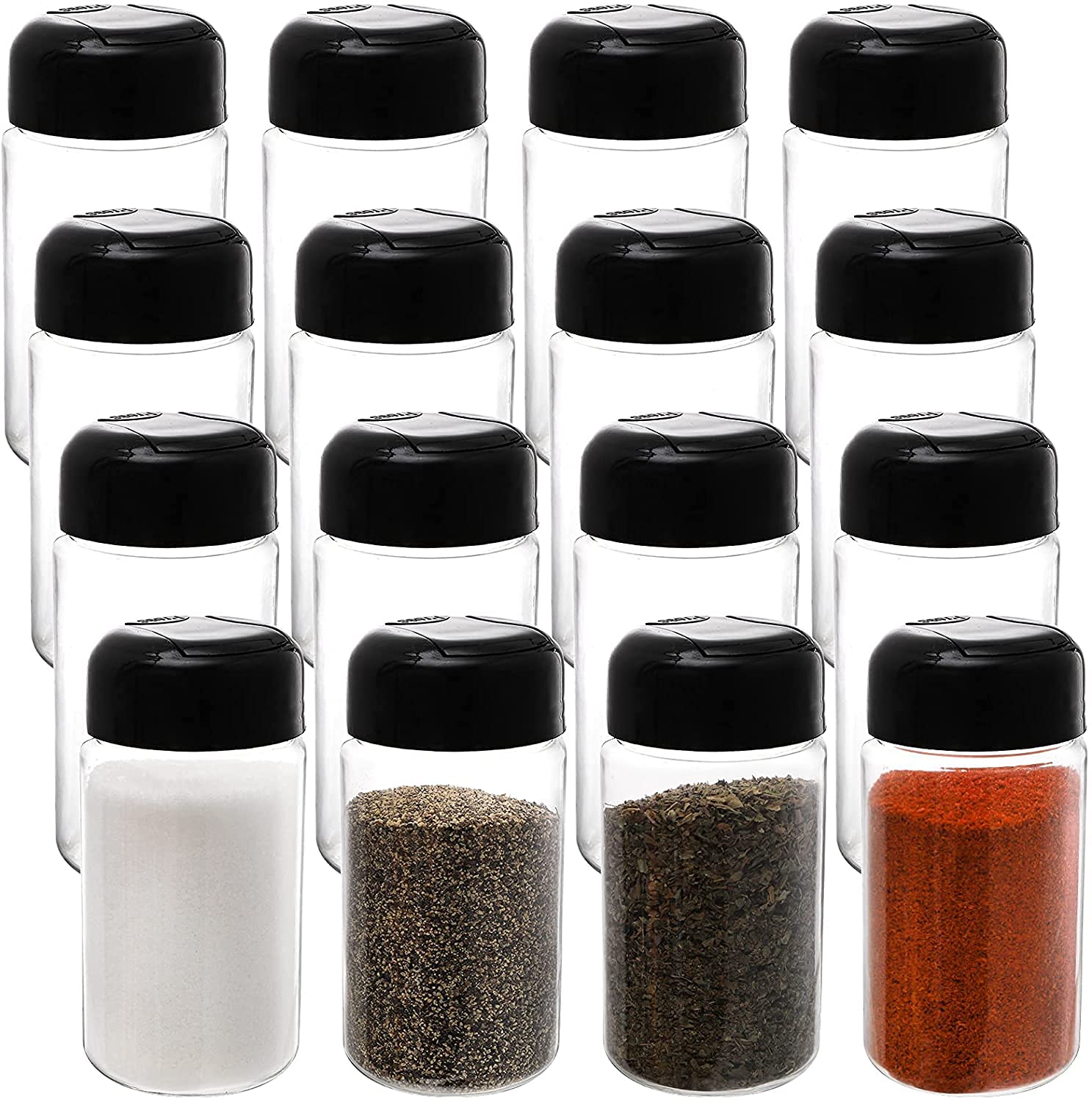 WUWEOT 16 Pack Plastic Spice Jars with Lid, 7 Oz (210ml) Spice Storage Container Bottle Condiment Seasoning Jars Organizer for Storing Spice, Herbs and Powders, BPA free