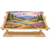 Rotated Table Embroidery Frame Stand - Adjustable Cross Stitch Scroll Frame, Beech Wood Quilting Frame Needlepoint Holder Stretch Bar for Stitching Sewing Craft