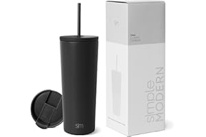 Simple Modern Insulated Tumbler with Lid and Straw | Iced Coffee Cup Reusable Stainless Steel Water Bottle Travel Mug | Gifts for Women Men Her Him | Classic Collection | 24oz | Midnight Black
