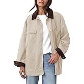 GTLIAE Barn Jackets for Women 2025 Fall Oversized Utility Cotton Coat Corduroy Collar Vintage Workwear with Pockets