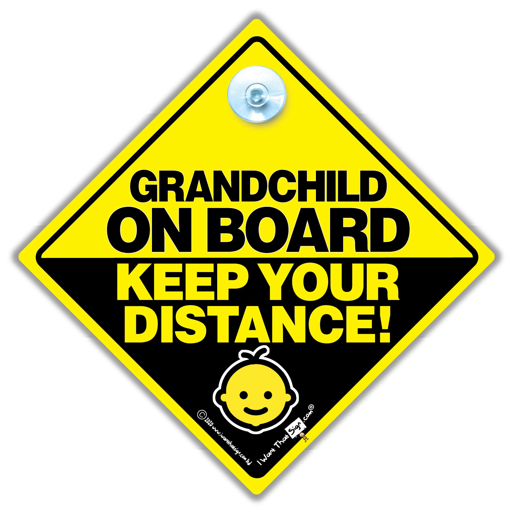 Grandchild On Board Keep Your Distance Car Sign Suction Cup Car Window Sign, Baby On Board Sign