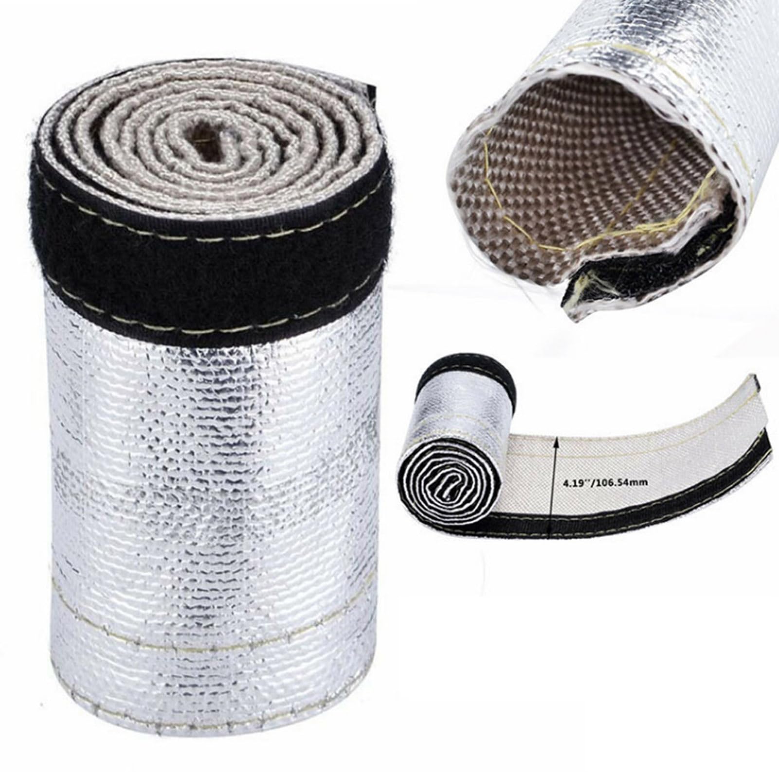 Glass Fiber Fabric Heat Shroud, Aluminized Sleeving Heat Shield Withstand 500°F Continuous/ 2000°F Radiant Heat, with Closure : L 23.62" W 4.17"