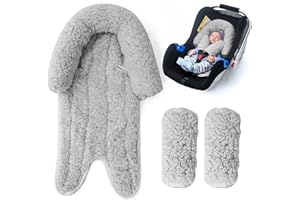 THE KENKYO Winter Carseat Head Support for Infant, Infant Car Seat Insert with 2 Car Seat Strap Pads, Plush Fleece Baby Car Seat Cushion for Boys Girls, Multi-use Stroller Padding for Swing, Bouncer, Rocker