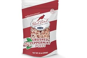 Red Bird Crushed Peppermint Puffs, No High-Fructose Corn Syrup, Soft Crushed Peppermint Candy Topping for Baking, Ice Cream & Drinks, 10 oz Bag