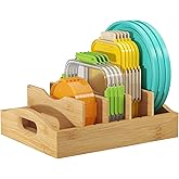 Lifewit Bamboo Lid Organizers for Inside Cabinet, Food Storage Container Lid Holder with 4 adjustable Inserts & 5 Compartments, Lid Storage for Kitchen Pantry Organization, 10.6" X 8.3"