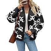 Saodimallsu Womens Bow Cardigan Sweaters Button Up Chunky Knit Loose Fit Fall Winter Sweater Coats with Pockets