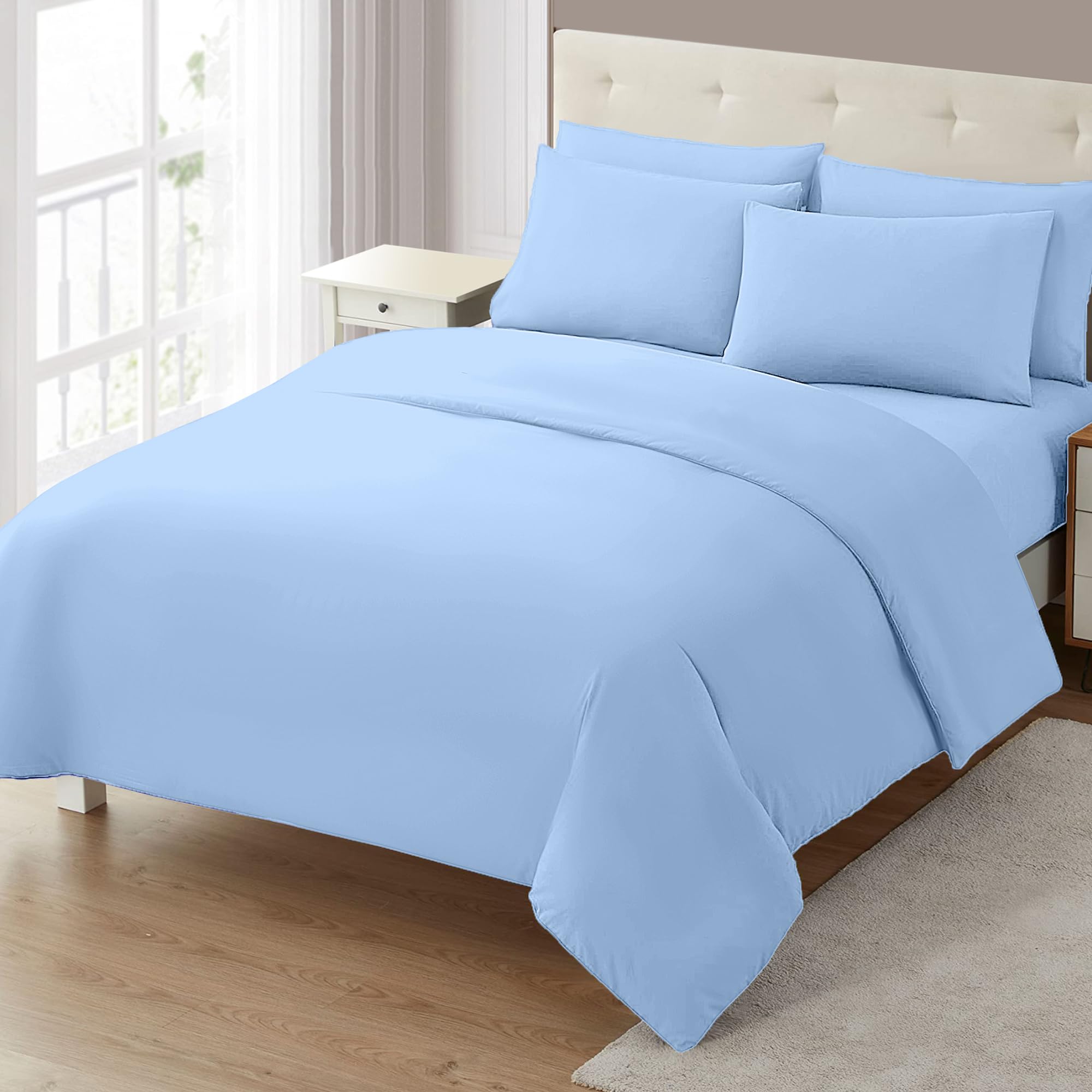 Sapphire Collection 100% Egyptian Cotton 300 Thread Count Duvet Cover With Pillow Case Bedding Set (Single, Blue)