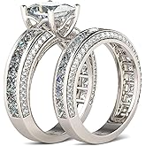 Jeulia 2.85 Carat Sterling Silver Princess Cut Bridal Set Engagement Wedding Rings Bands with Cubic Zirconia for Women with Jewelry Gift Box