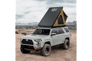 SAN HIMA Sanhima Rooftop Tent Hard Shell - Hotham Lite Overland Aluminium Roof Top Tent 4.56" Slimline, w/Tri-Color LED Strip Light & 1.97” Thick Mattress, for Car SUV Truck Camping, 2-3 People