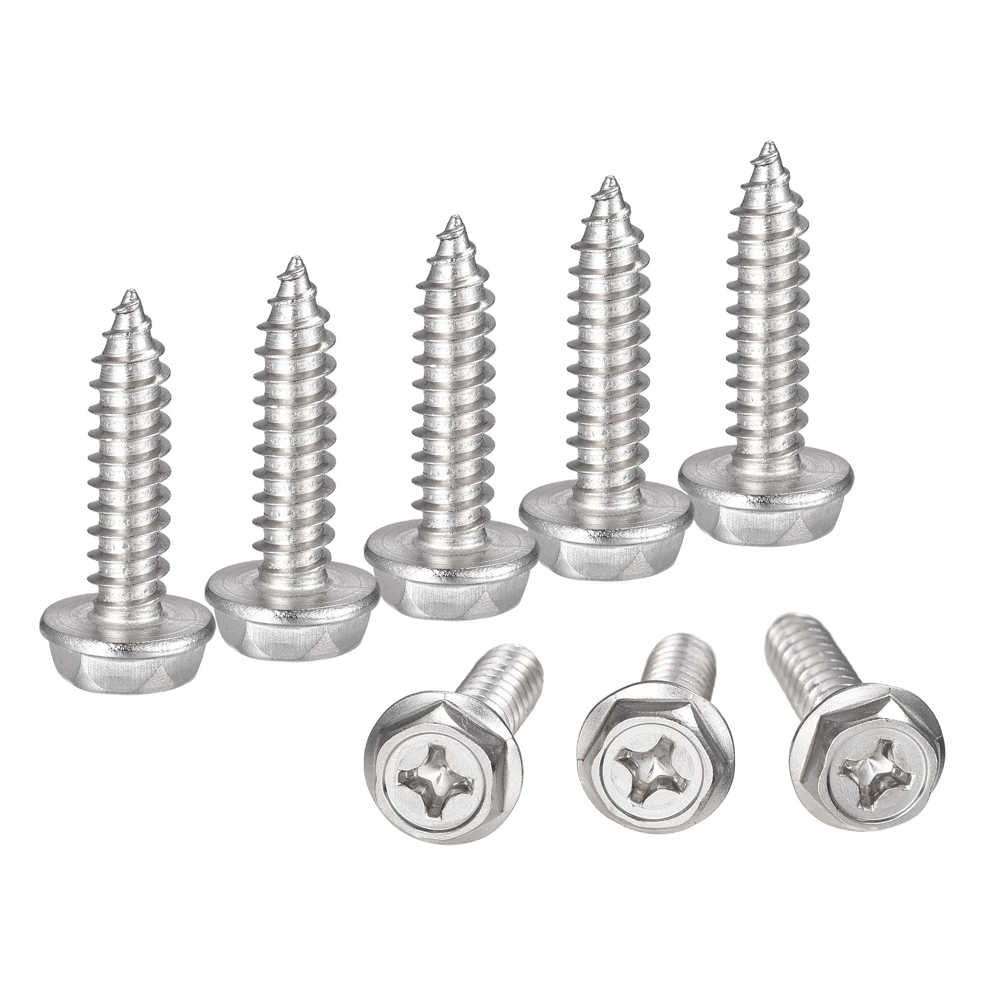sourcing map Phillips Hex Washer Self Tapping Screws, M6 x 25mm 304 Stainless Steel Hex Flange Sheet Metal Screw 25pcs