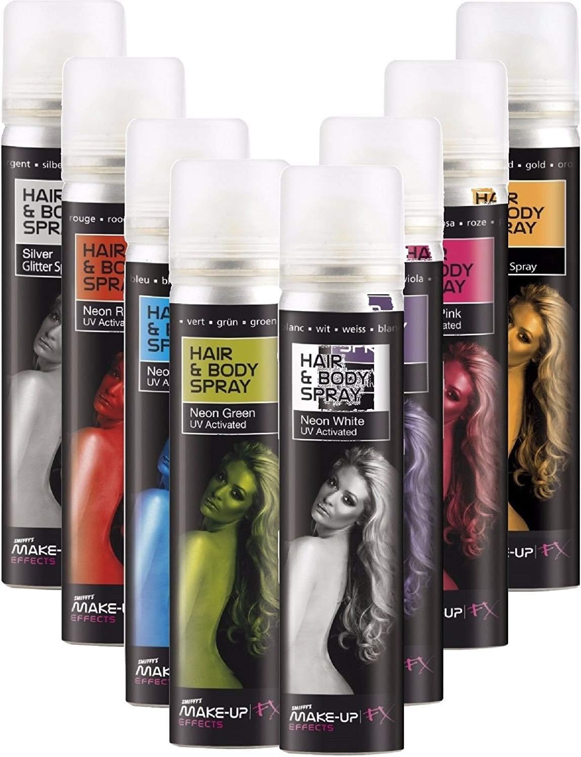 CosmicParty Adults Kids Coloured Body Hair Spray UV Activated Paint Festival Halloween Party Fancy Dress Costume Outfit Accessory Make Up - 8 Colours To Choose From (White)