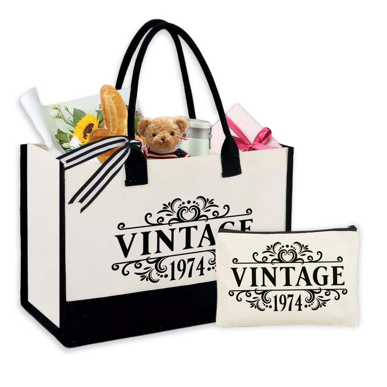 Photo 1 of 50th Birthday Gifts for Her,Vintage 1974 Birthday Gifts for Women Canvas Tote Bag and Small Makeup Bag Cool Gifts for 50 Year Old Woman Friend Sister Mom Aunt