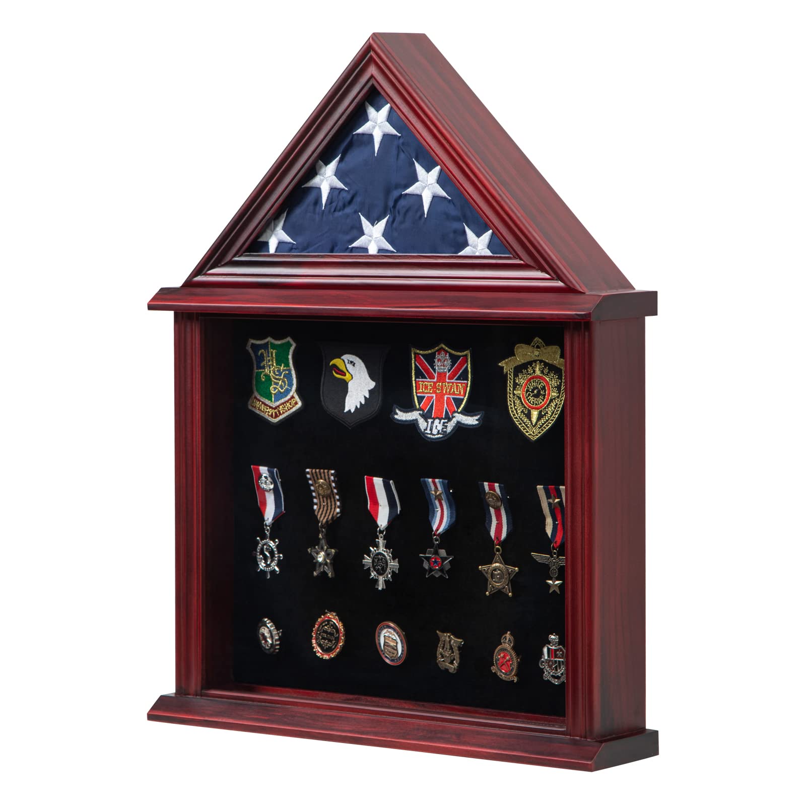 Tieeqe Solid Wood Flag Display Case Military Shadow