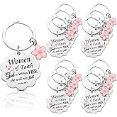 Cunno Christian Gifts for Women Religious Keychain Bulk Scalloped with Enamel Sakura Woman of Faith Bible Verse