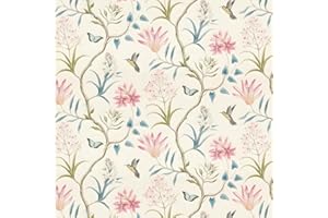 Vintage Floral Peel and Stick Wallpaper, Pink and Green Botanical, Self-Adhesive Removable, Thickened Material, for Home, Liv