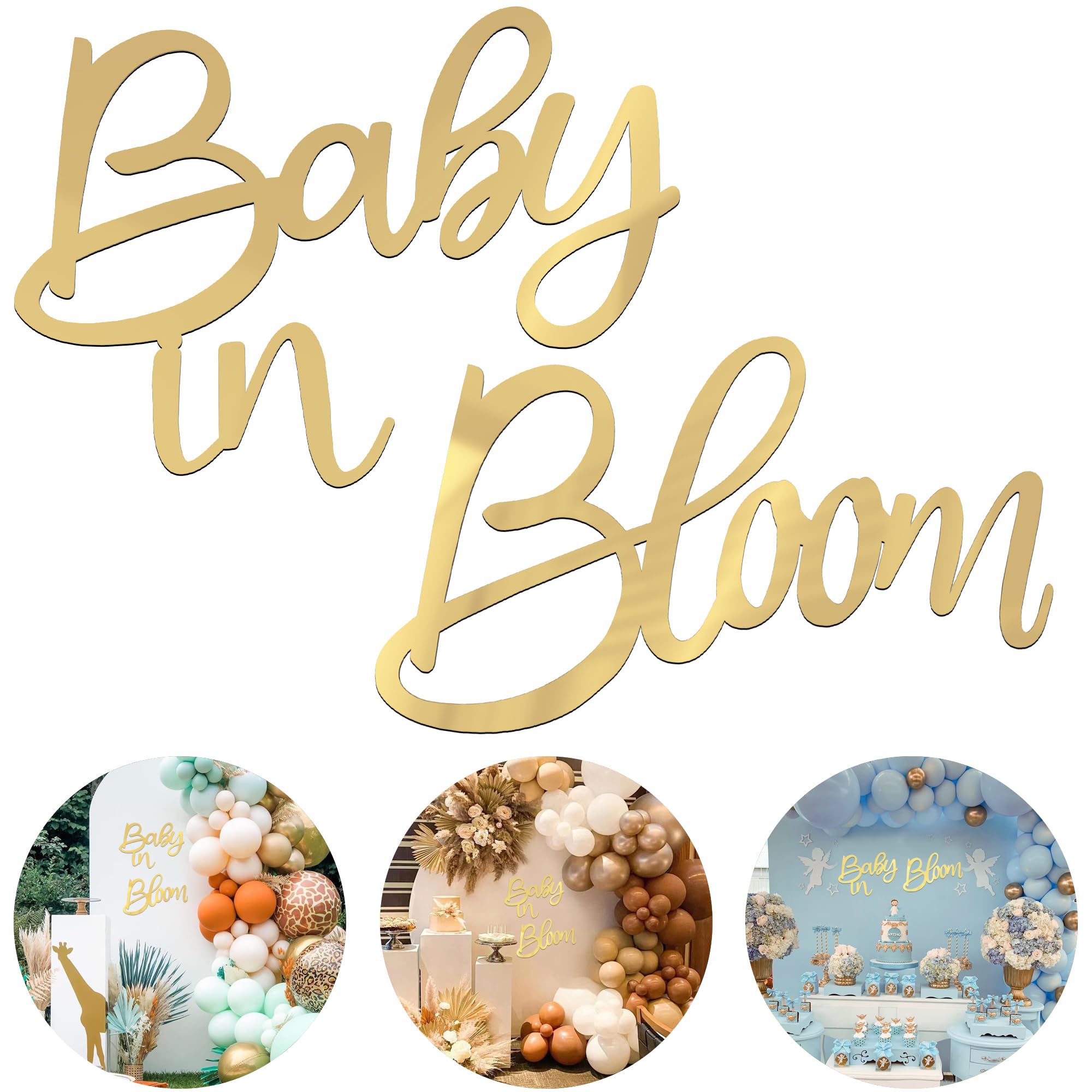 Photo 1 of Wokceer Baby in Bloom Sign for Backdrop Champagne Gold Baby Shower Sign 13.6 Inch for Party Banner Gender Reveal Boy Girl Decorations Baby's 1st Birthday Party