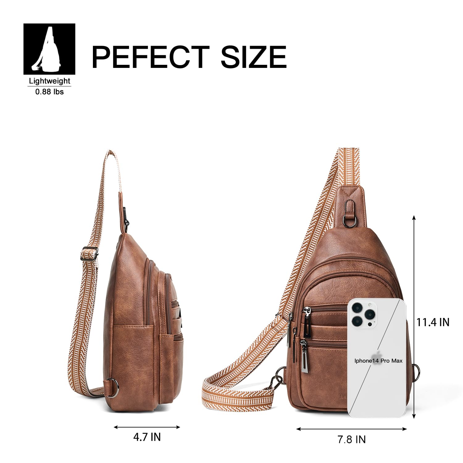 Leresas Sling Bag for Women Crossbody Bags Fanny Packs Over Shoulder Bag Sling Purse Backpack Vegan Leather Travel Brown