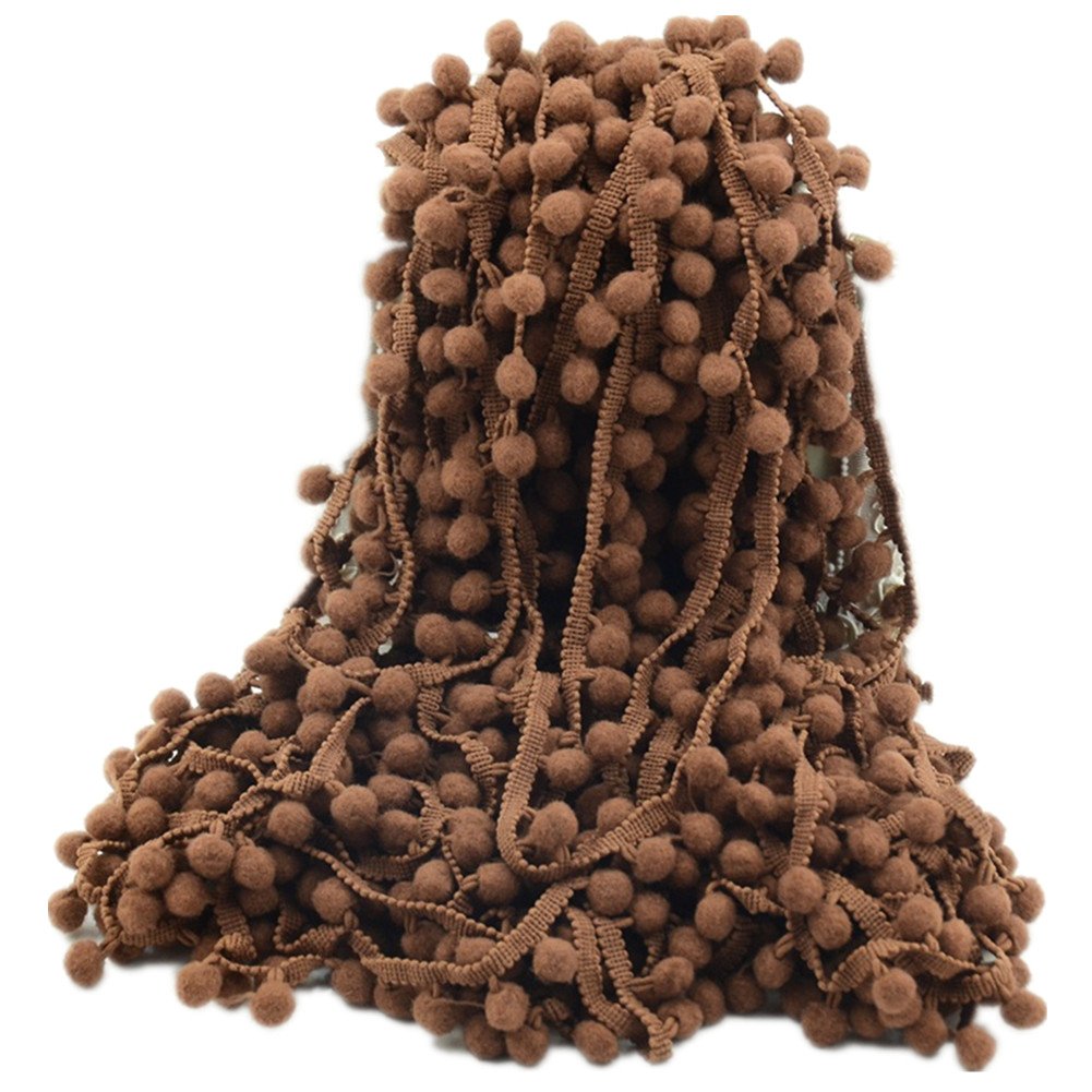 60ft Pom Poms Fringe Ball Trim Sewing Ribbon Embroidered Lace Tassel Applique for Clothing Accessories Pillow Bedding Quilting Crafts Supplies (Chocolate)