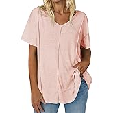 Tankaneo Womens Oversized Tshirts Knit V Neck Short Sleeve Tunic Tops Summer Casual Loose Fit Tee Shirts