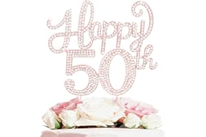 LASKYER Happy 50th Birthday Rose Gold Rhinestone Cake Topper - 50th Birthday/Anniversary,Cheers to Fifty Years Old Bday Party Metal Sparkly Centerpieces Decorations.