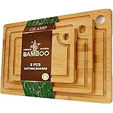 Bamboo Cutting Board [Set of 3], Wooden Cutting Boards for Kitchen, Wood Cutting Boards with Deep Juice Groove & Side Handles