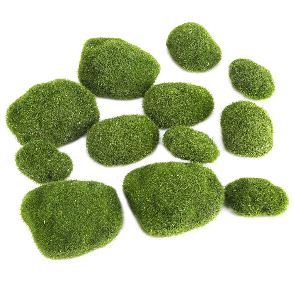 Fake Moss Rocks Haofy Moss Rocks Artificial Moss Rocks Simulation Grass Bryophyte Bonsai Garden Faux Green Moss Covered Stones DIY Landscape Decor(12Pcs,Green)