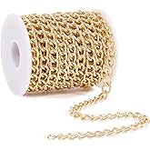 BORUINIE 33 Feet Gold Plated Curb Chain Aluminum Thick Open Twisted Craft Belt Link Chain Roll for Bracelet Necklace Jewelry Making
