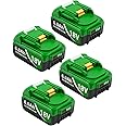 Twupixy 4 Pack 18-Volt Replace for Makita 18V Battery BL1860B, Replacement Batteries Compatible with Makita BL1860 BL1820 1830B 1840B 1850B, Fit with Original Makita 18V Battery Chargers Green