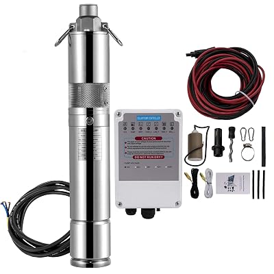 VEVOR Solar Deep Well Pump DC 24V, Heavy-Duty 316 Stainless Steel Submersible Well Pump Kit 270W, Solar Well Water Pump 320FT, Pump with MPPT