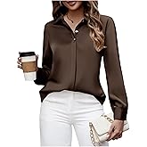 Damipow Satin Silk Button Down Shirts for Women Dress Shirts Long Sleeve Blouses Womens Shirts