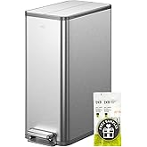 EKO X-Wing 50L / 13.2 Gallon Slim Step Trash Can, Stainless Steel Kitchen Garbage Bin with Dual Wing Lid, Soft Close, Removab