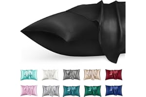 phyrec Satin Silk Pillowcase for Skin and Hair, 2 Pack - Envelope Closure - Bedding Queen Pillow Cases(20" x 30"), Soft Breathable Smooth Cooling Silk Pillow Covers for Sleeping, Black