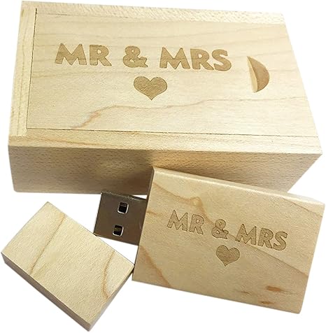 dodjivi Arce Madera USB Flash Drive con láser Grabado MR & Mrs diseño – 16 GB Unidad