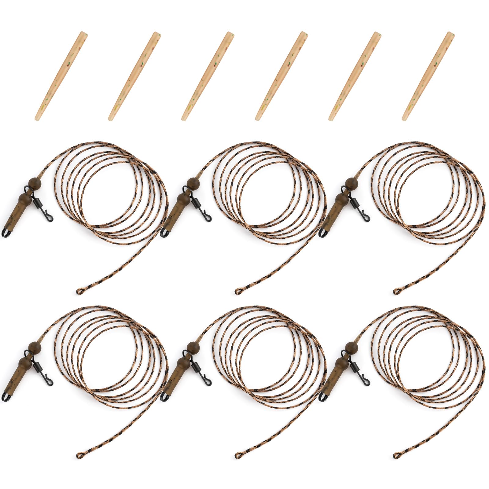 Alwonder 6pcs Carp Fishing Rigs Ready-Tied with Safety Clip, Sleeve, Quick Change Swivel Tackle Accessories Carp Rigs for Long Casts and Weedy or Silty Bottom Fishing(Brown Sleeves)