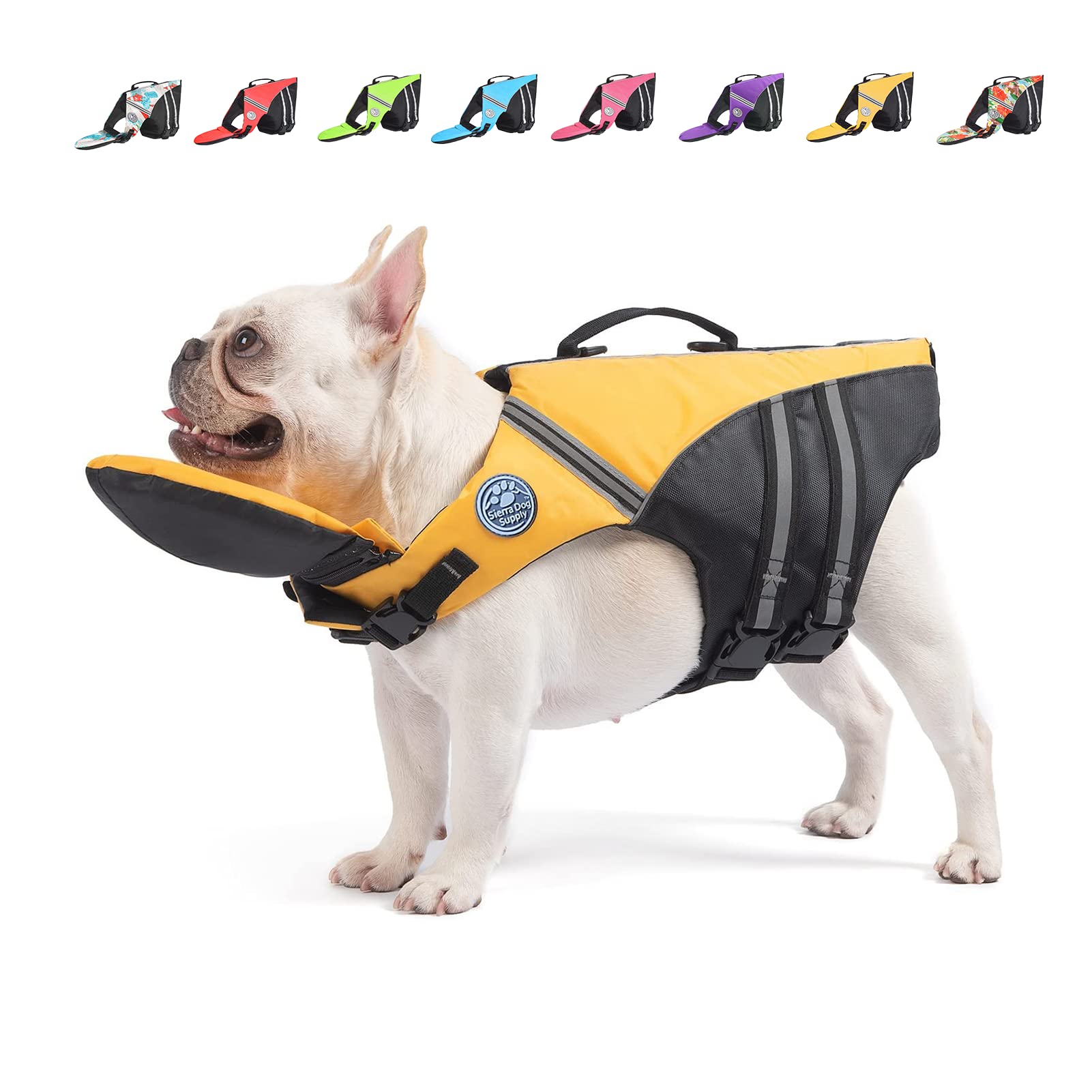 Mklhgty French Bulldog Life Jacket with Floating Plate and Reflective Stripes, Ripstop Pet Life Vest Dog Lifesaver for Welsh Corgi, Pug Swimming and Boating(Chest Girth: 17"-30" Weight: 17-28LB)