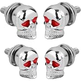 venveal Skull License Plate Bolts, Universal License Plate Fasteners Screws Caps for Motorcycle Chopper Car Tag Frame, Stainless Steel Windscreen Trim Cover Replacement Kit (Chrome, 4 Pack)