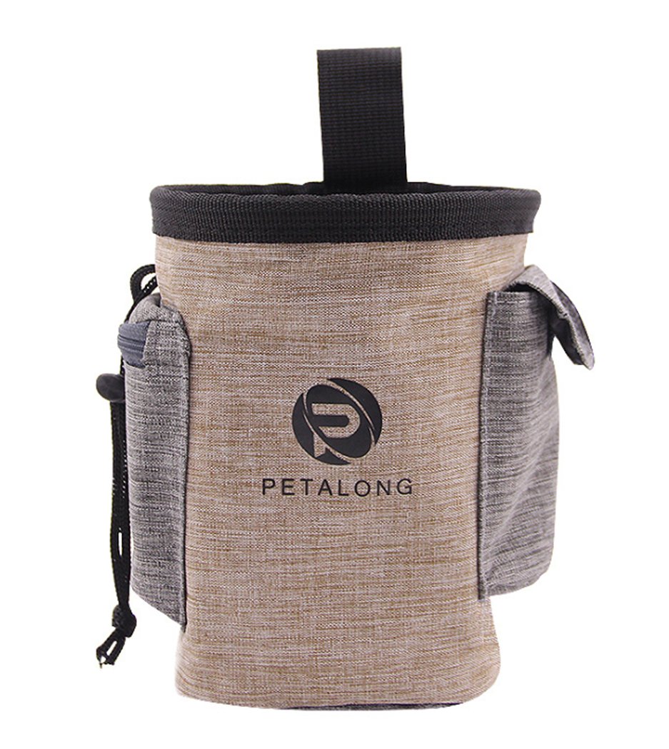 Hillento Pet Treat Pouch Dog Training Bag with Belt Carries Pet Toys Treats Sport Running Drawstring Waist Bag Poop Bag Dispenser, Brown