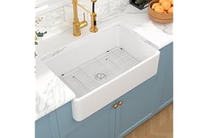 Sarlai 33 White Farmhouse Sink - 33x20 Inch Kitchen Sink Apron Front Ceramic Porcelain Vitreous Fireclay Single Bowl Farmer Sink Basin