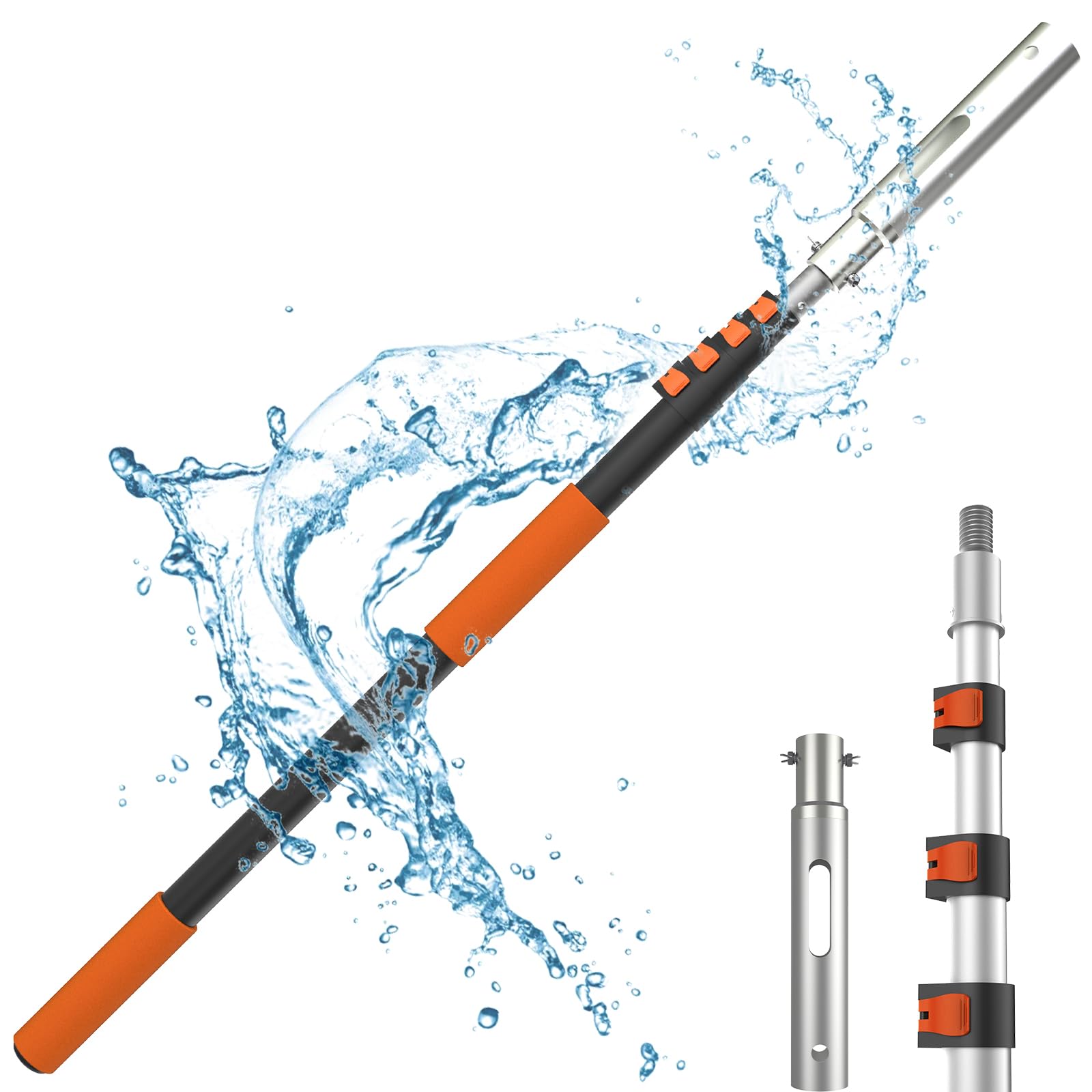 Photo 1 of Buyplus Pool Pole - Upgraded 16 Foot Telescopic Extendable Swimming Pool Pole with 4-16FT Aluminium Heavy Duty Extension Pole for Skimmer Nets, Rakes, Brushes and Vacuum Heads, Universal 1.25", Orange