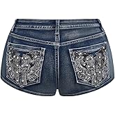 SOLY HUX Women's Y2k Sparkly Jeans Skinny Mini Denim Shorts Music Festival Rave Outfits