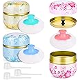 3 Pieces Body Powder Puff and Container, Baby Powder Container Floral Pattern with Large Fluffy Plush Puff Spoon, Baby Woman Loose Dusting Powder Tea Box for Home & Travel Use (Pink, Blue and Yellow)