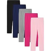 HIAHIF 5 Pack Girls Cotton Leggings Full Length Basic Leggings for 3-14Y | Soft Breathable Cotton, Great Stretch, Elastic Waistband, Ideal for Sports, Play, School, Indoor &amp; Outdoor Casual Occasions