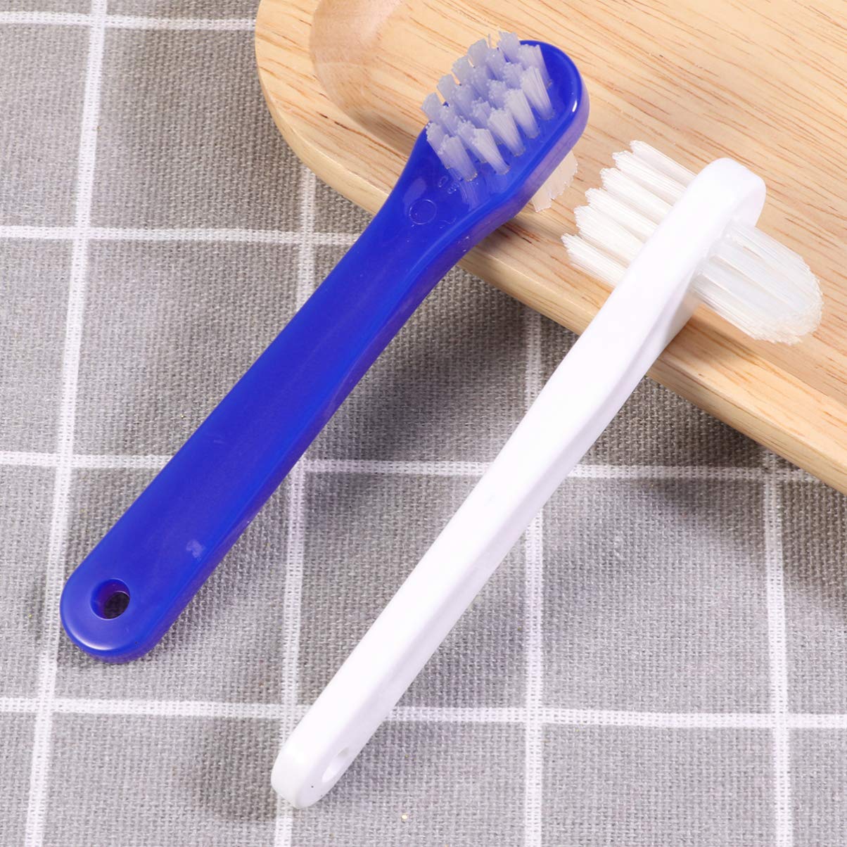 SUPVOX 4pcs Denture Brush T Shape Dual Heads Denture Care Cleaning Tool (White + Blue) : Beauty